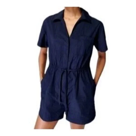 Sweaty Betty Womens 8 Anytime Short Sleeve Navy Blue Romper NWT - Picture 1 of 14